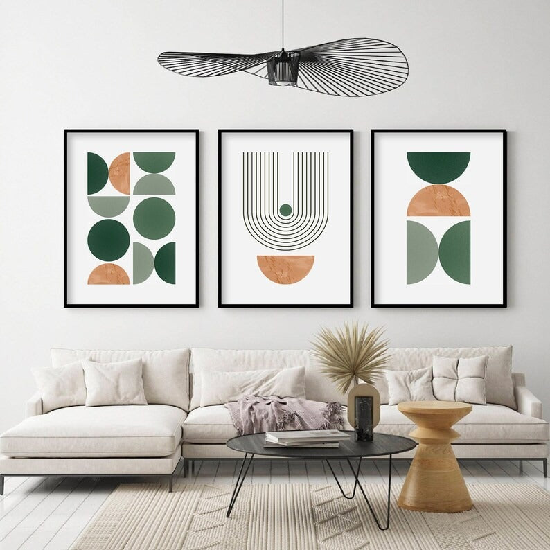 Set x3 Cuadros Abstractos, pintura, verde, boho II - Tree House Deco