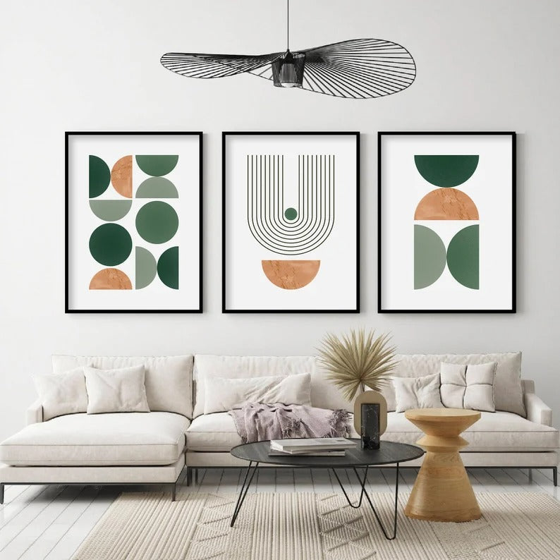 Set x3 Cuadros Abstractos, Boho, verde y rojo - Tree House Deco