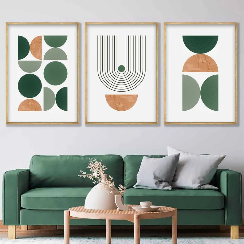 Set x3 Cuadros Abstractos, Boho, verde y rojo - Tree House Deco