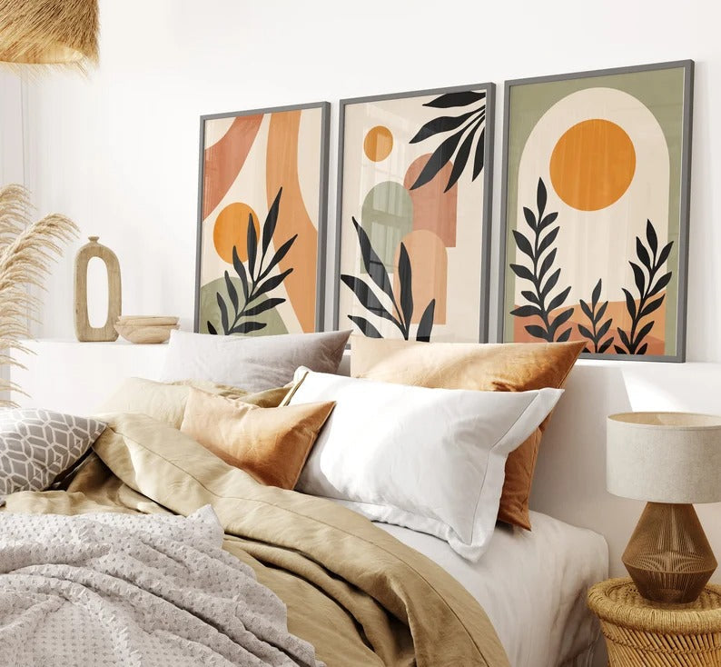 Set x3 Cuadros Abstractos, Boho Plantas - Tree House Deco