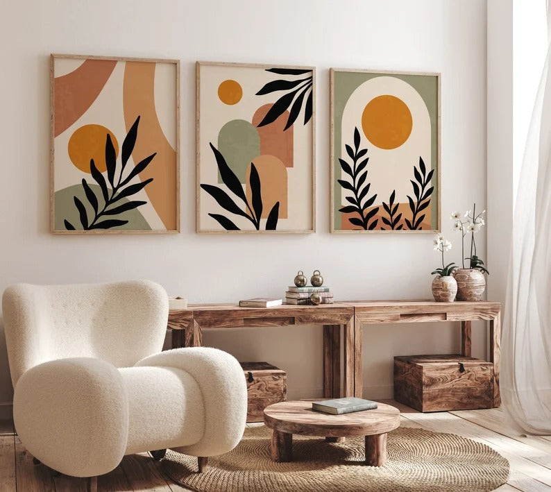 Set x3 Cuadros Abstractos, Boho Plantas - Tree House Deco