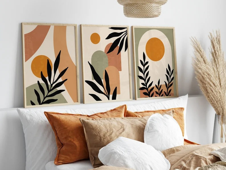 Set x3 Cuadros Abstractos, Boho Plantas - Tree House Deco