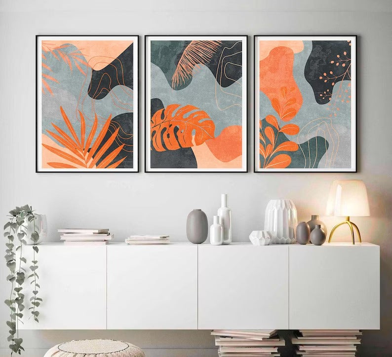 Set x3 Cuadros Abstractos, Colores, Azul Naranja - Tree House Deco