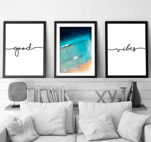 Set x3 Cuadros Decorativos Good Vibes, Playa