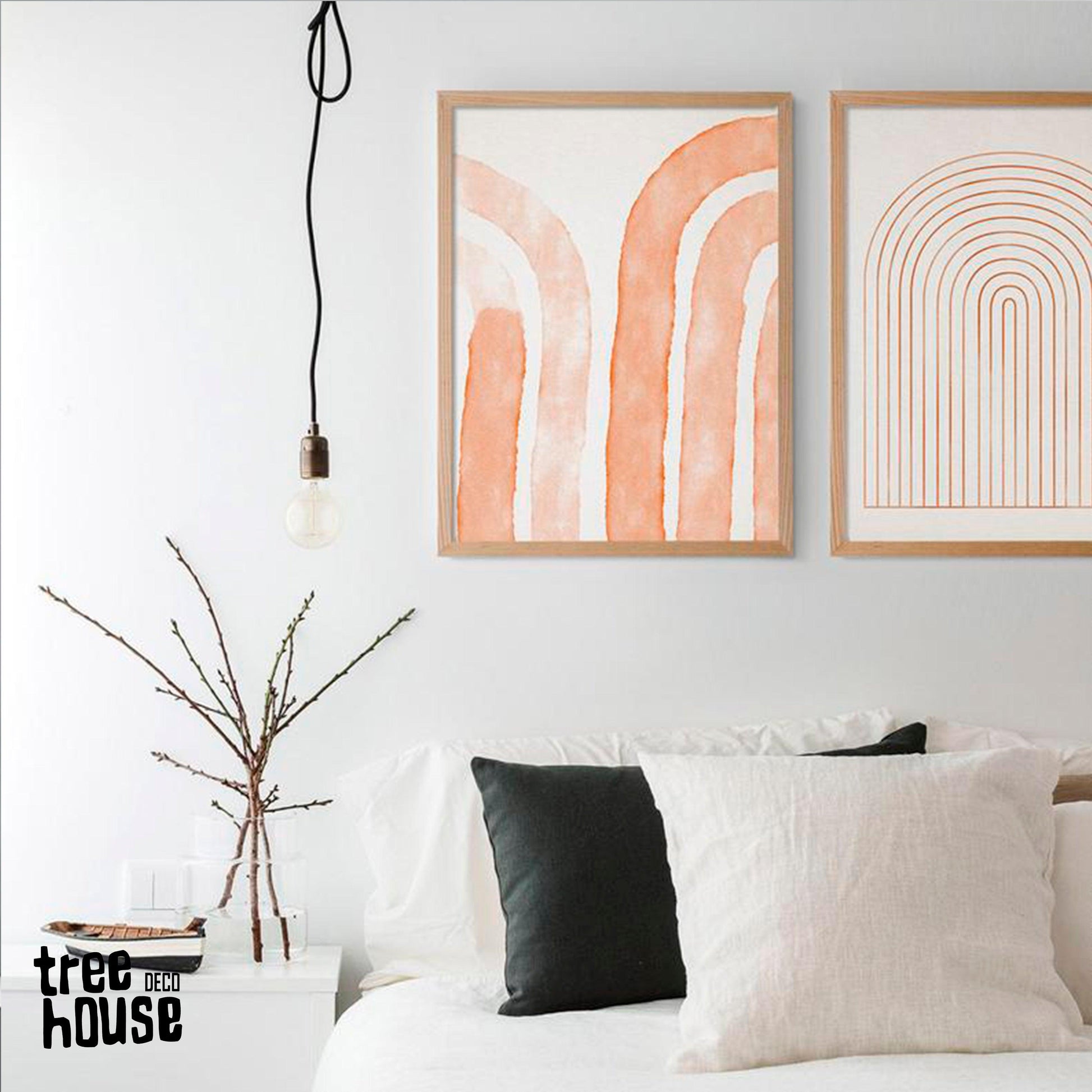 Set x2 Cuadros Decorativos Abstracto, Líneas, Naranja - Tree House Deco