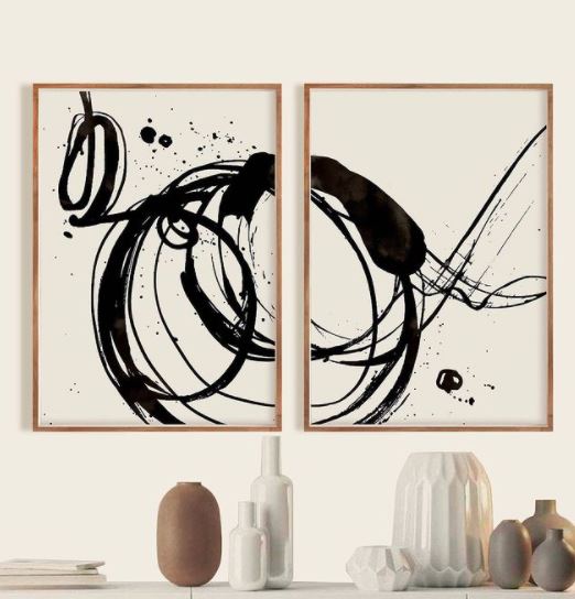 Set x2 Cuadros Decorativos, Arte Abstracto, Black - Tree House Deco