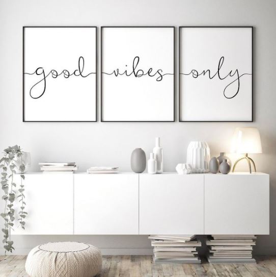 Set x3 Cuadros Decorativos, Frase "GOOD VIBES ONLY" - Tree House Deco