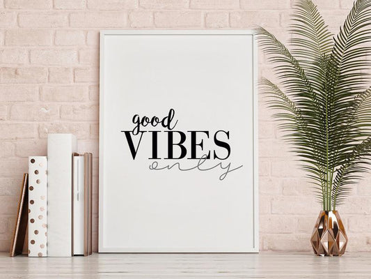 Cuadro Decorativo Frase , "good VIBES only" , cursiva - Tree House Deco