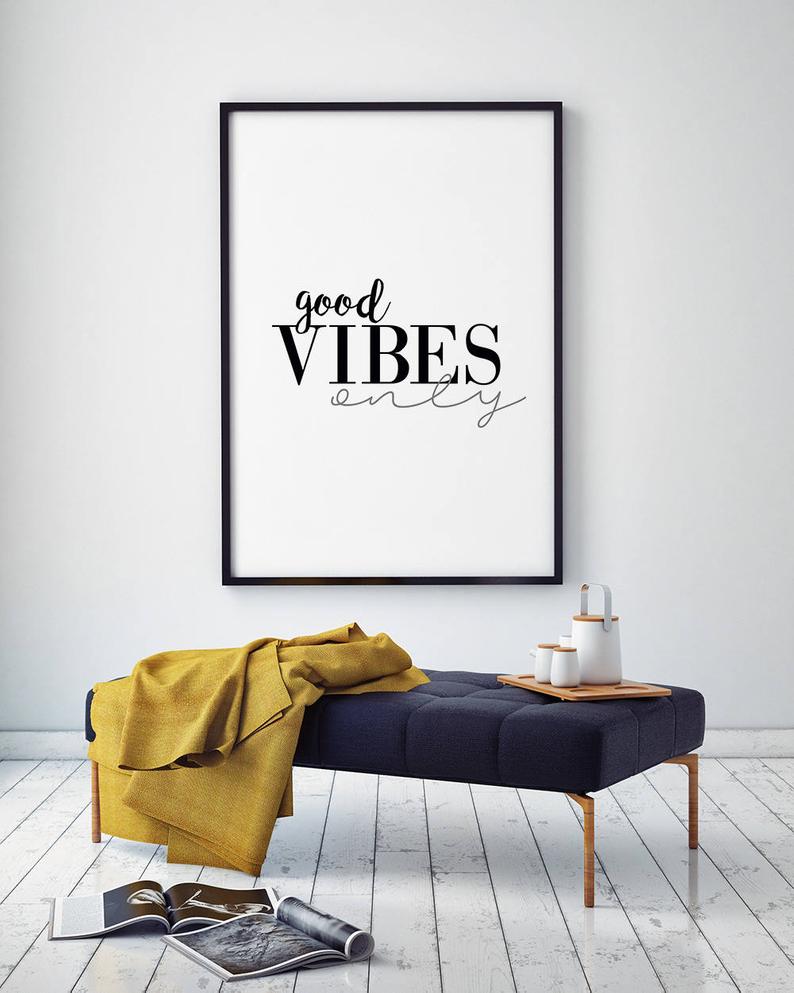 Cuadro Decorativo Frase , "good VIBES only" , cursiva - Tree House Deco