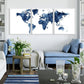 Set x3 Cuadros Decorativos Maps, Mapa del mundo azul - Tree House Deco