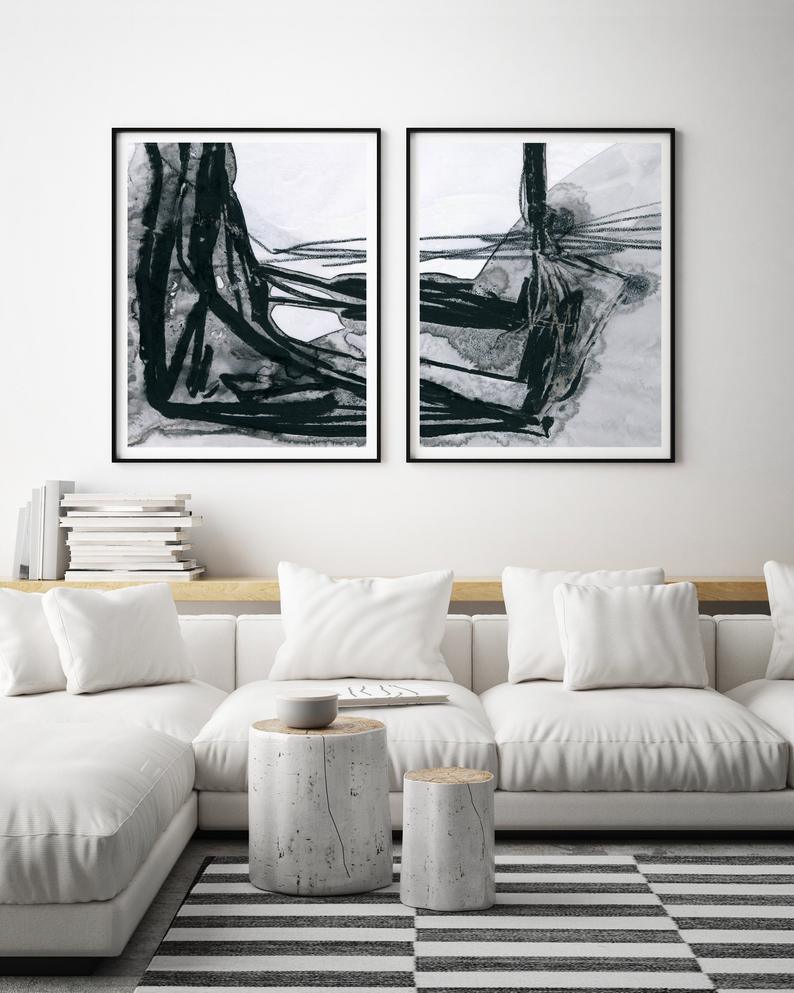 Set x2 Cuadros Decorativos Abstracto, Blanco y Negro - Tree House Deco