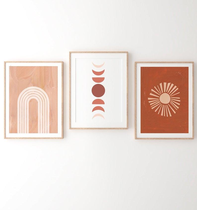 Set x3 Cuadros Decorativos Abstracto, Circulos , Rojizo - Tree House Deco