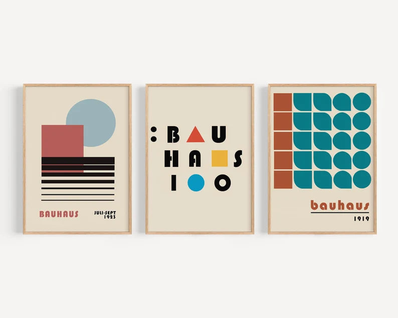 Set x3 Cuadros Abstractos, Bauhaus, Colores - Tree House Deco