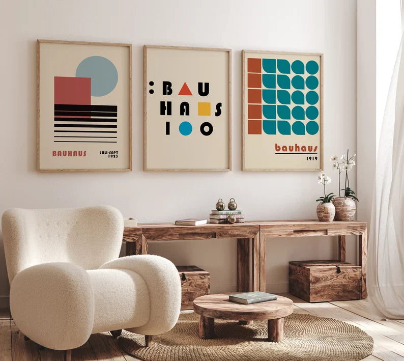 Set x3 Cuadros Abstractos, Bauhaus, Colores - Tree House Deco