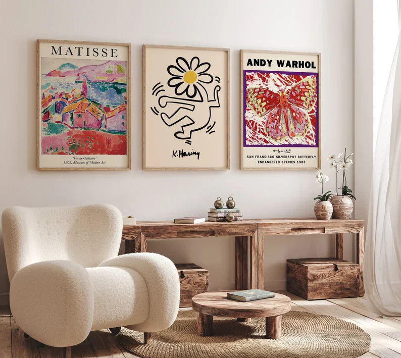 Set x3 Cuadros Abstractos, Matisse, Andy Warhol, Colores - Tree House Deco